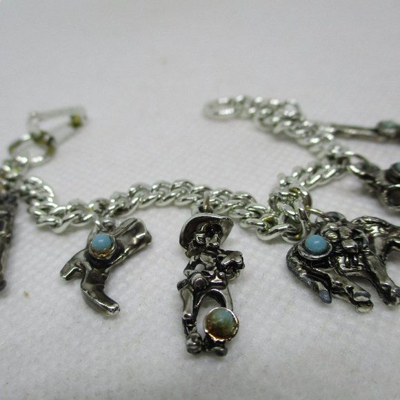 South Western Charm Bracelet Turquoise Cabochon Western Charm Bracelet Southwest - Picture 4 of 10